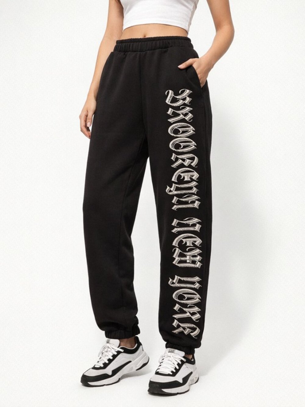 Black “Brooklyn New York” Joggers Sweatpants Size M